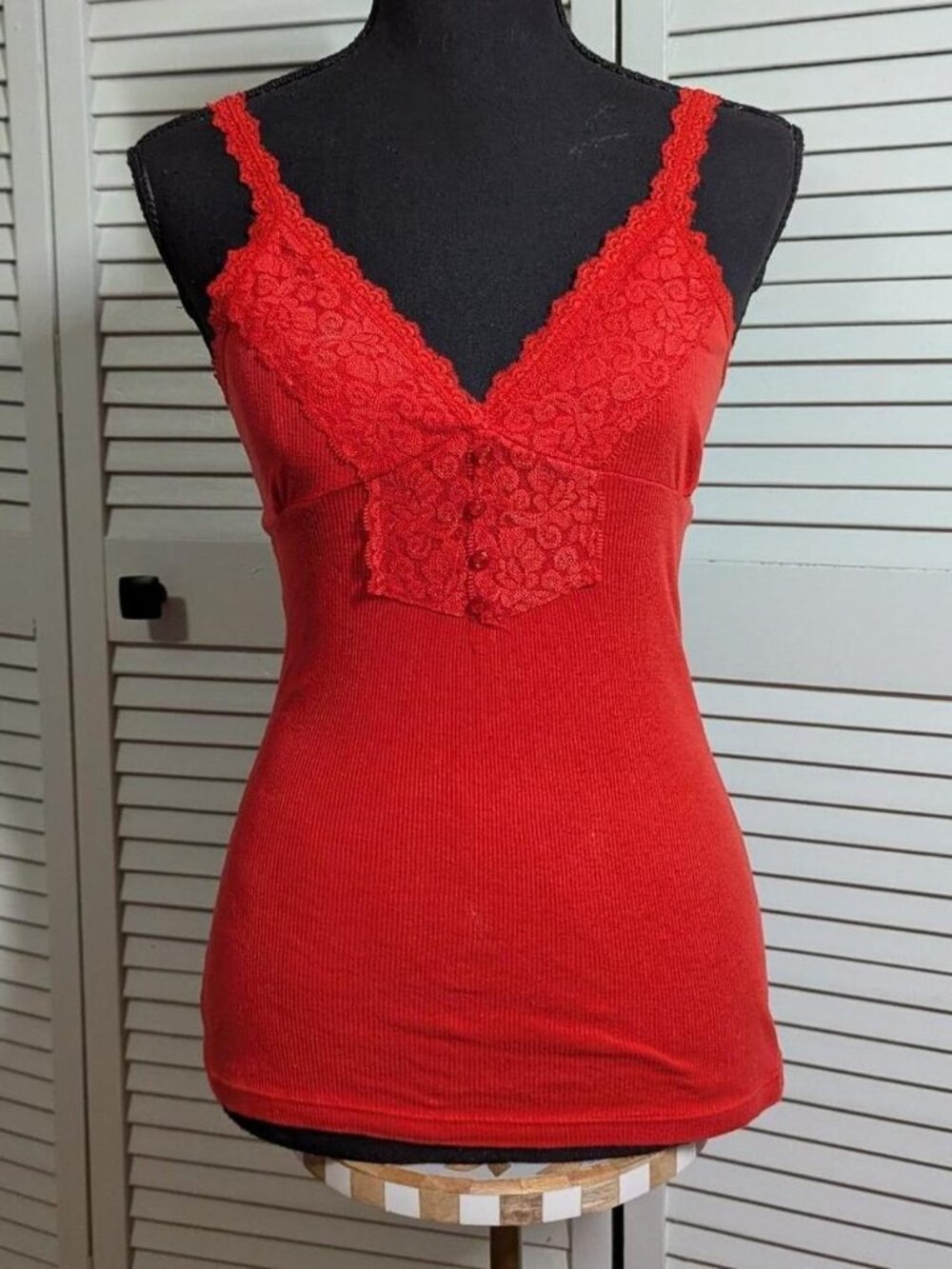 Red lace trim tank top